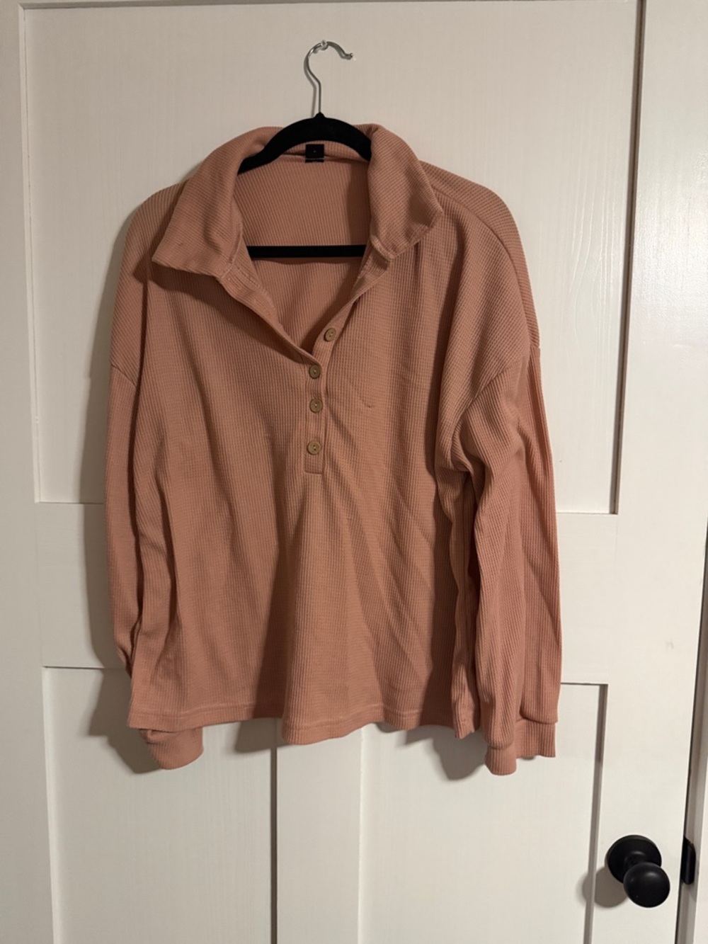 Women's Waffle Knit Henley Pullover - Dusty Rose